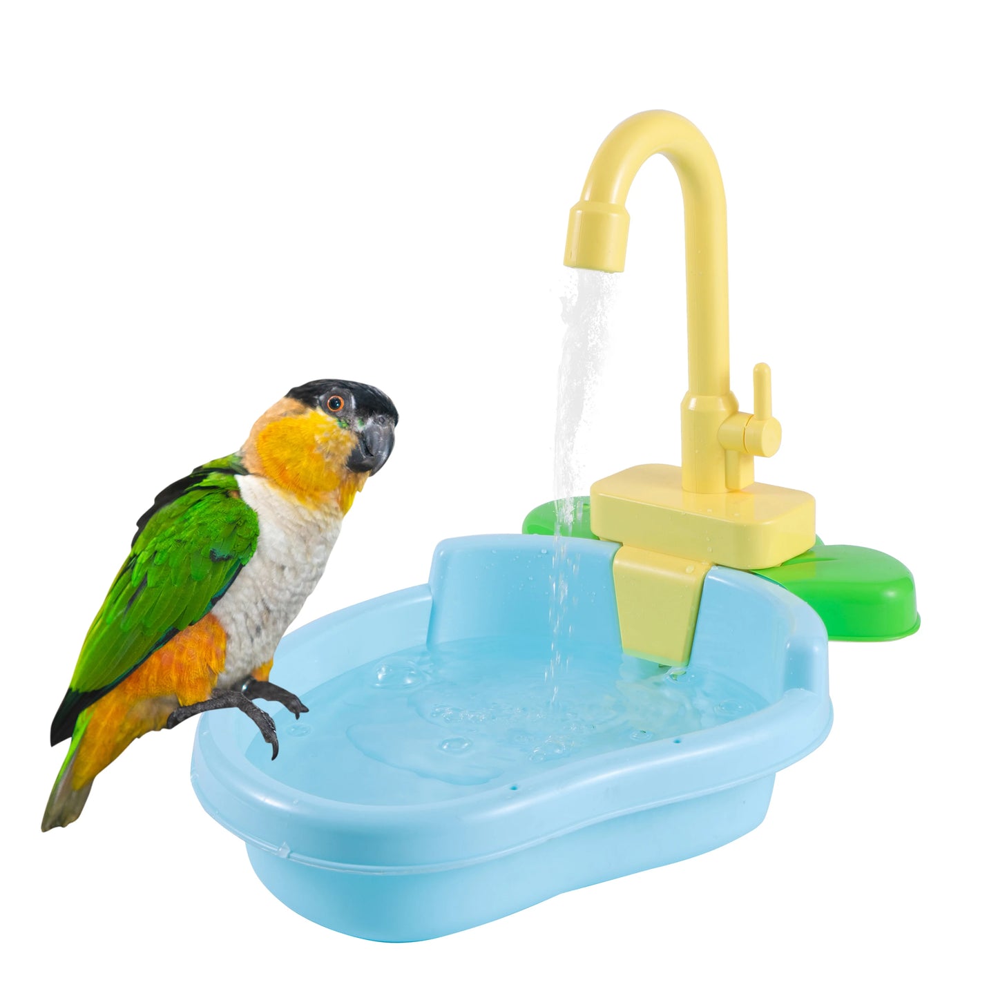 Automatic Parrot Bathing Tub with Faucet Shower – Bird Bath, Feeder Bowl & Pool Accessory