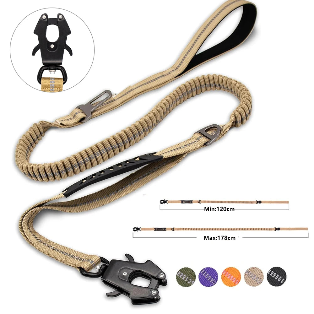 Reflective Shock Absorbing Heavy-Duty Bungee Dog Leash with Car Seatbelt Attachment โ No Pull Design for Large Dogs