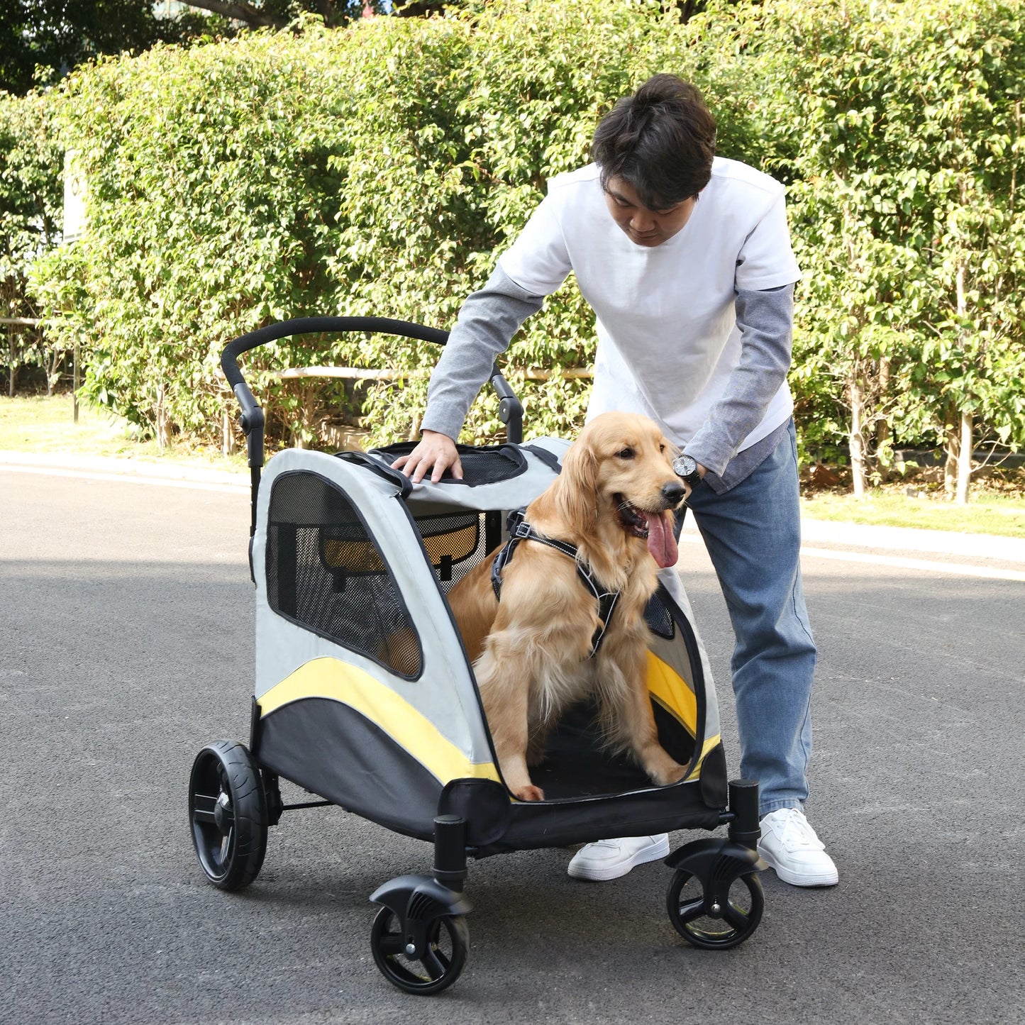 Heavy-Duty 4-Wheel Dog Stroller – Foldable Jogger & Outdoor Pet Carrier with 55kg Capacity