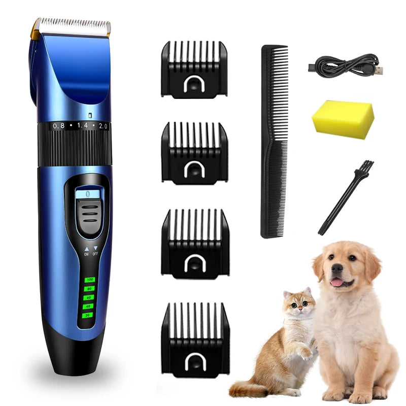 Professional Rechargeable Pet Grooming Clipper – Low-Noise Trimmer with Battery Display for Dogs & Cats