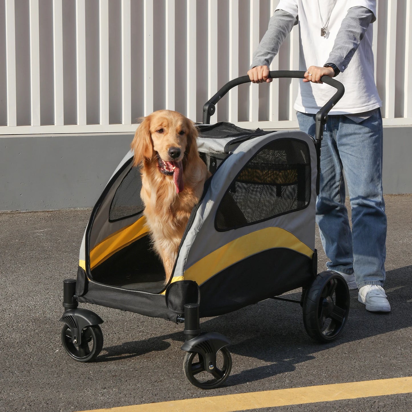 Heavy-Duty 4-Wheel Dog Stroller – Foldable Jogger & Outdoor Pet Carrier with 55kg Capacity