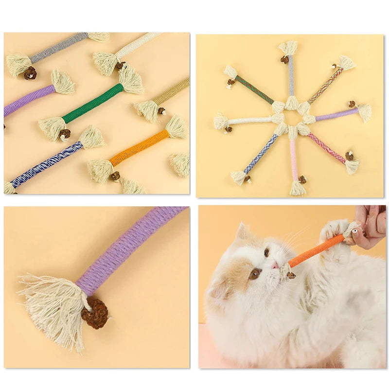Hand-Knitted Cat Chew Toys with Silvervine – Molar Cotton Rope Teaser for Kittens