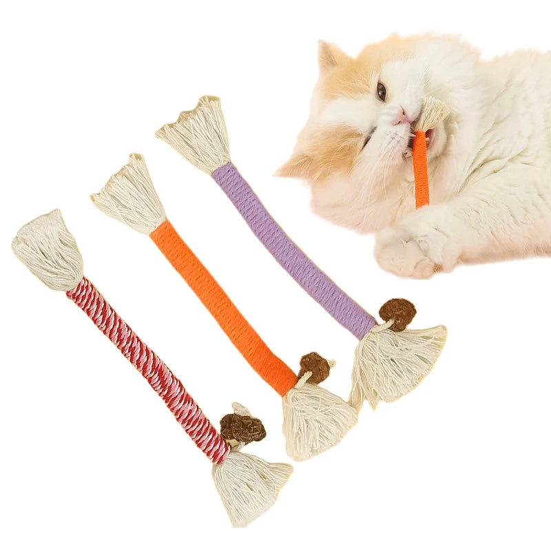Hand-Knitted Cat Chew Toys with Silvervine – Molar Cotton Rope Teaser for Kittens
