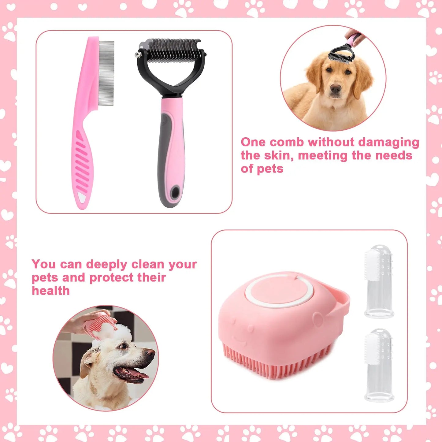 8-Piece Professional Dog Grooming Kit – Self-Cleaning Brushes, Nail Clippers, Flea Comb & Shampoo Brush Set