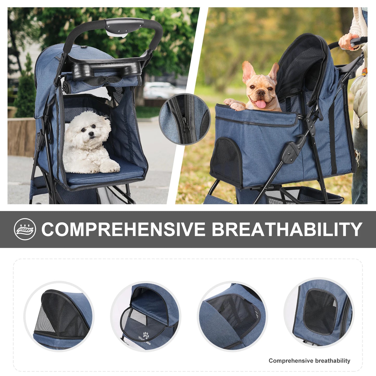 All-Season Foldable Pet Stroller for Cats & Dogs – Universal Outdoor Walking Design with Storage Basket