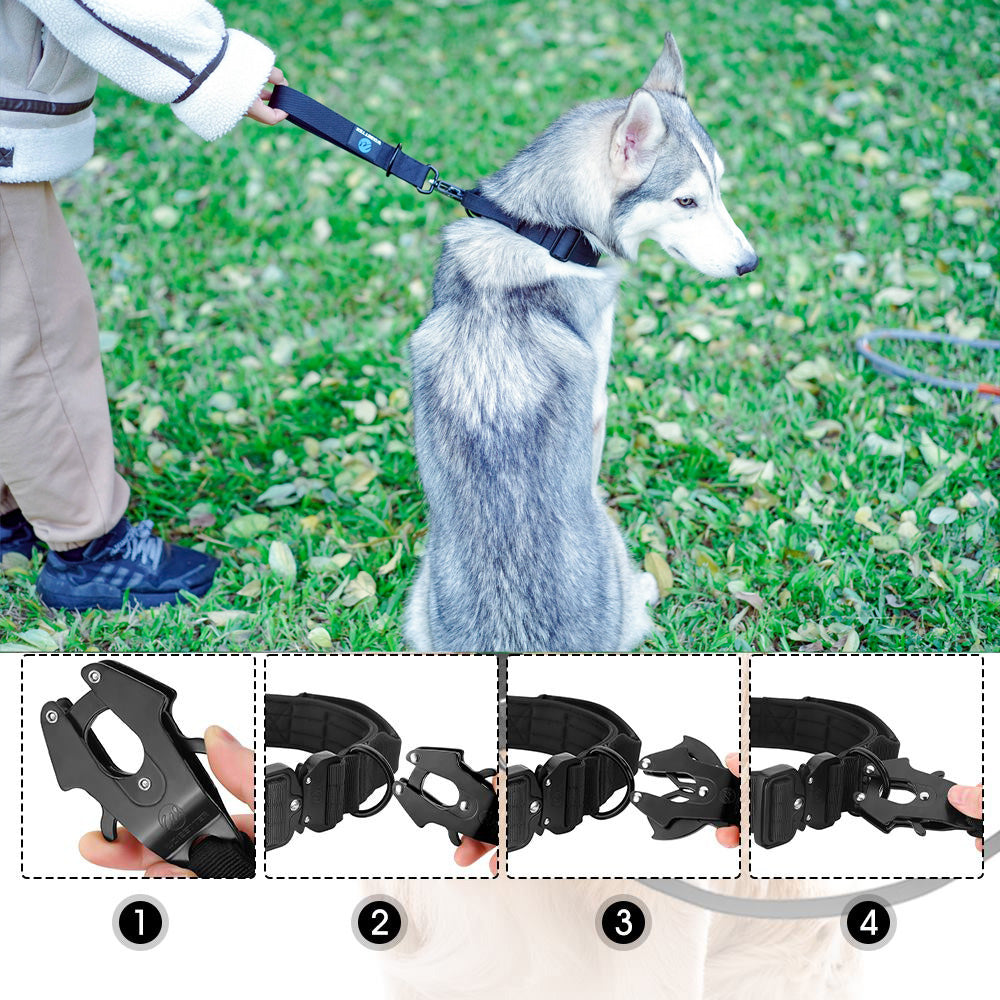 Military-Grade Nylon Dog Collar & Traffic Lead Set – Heavy-Duty Metal Buckle for Large Breeds