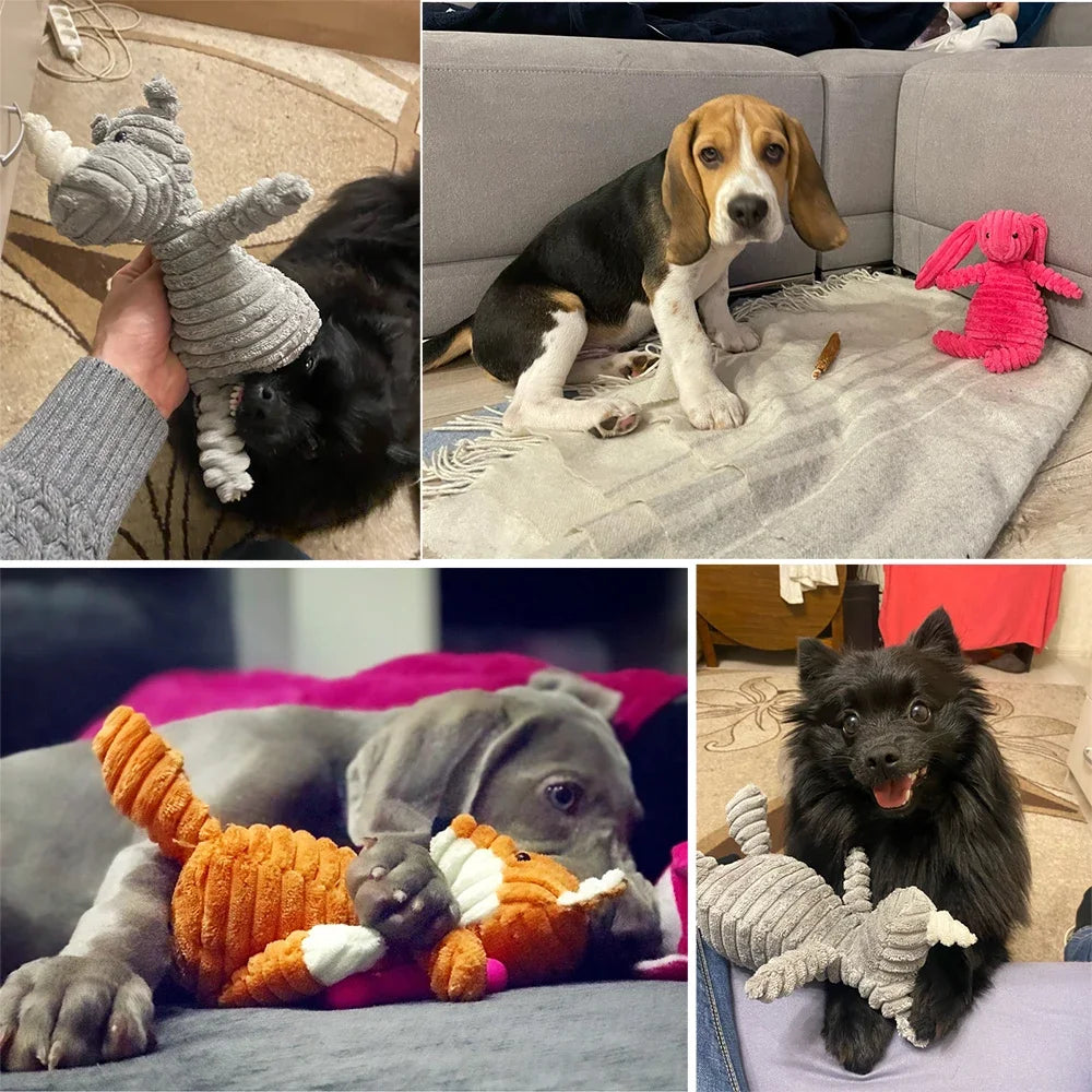 Corduroy Plush Dog Toy – Bite-Resistant Squeaky Animal Shapes for Small & Large Dogs