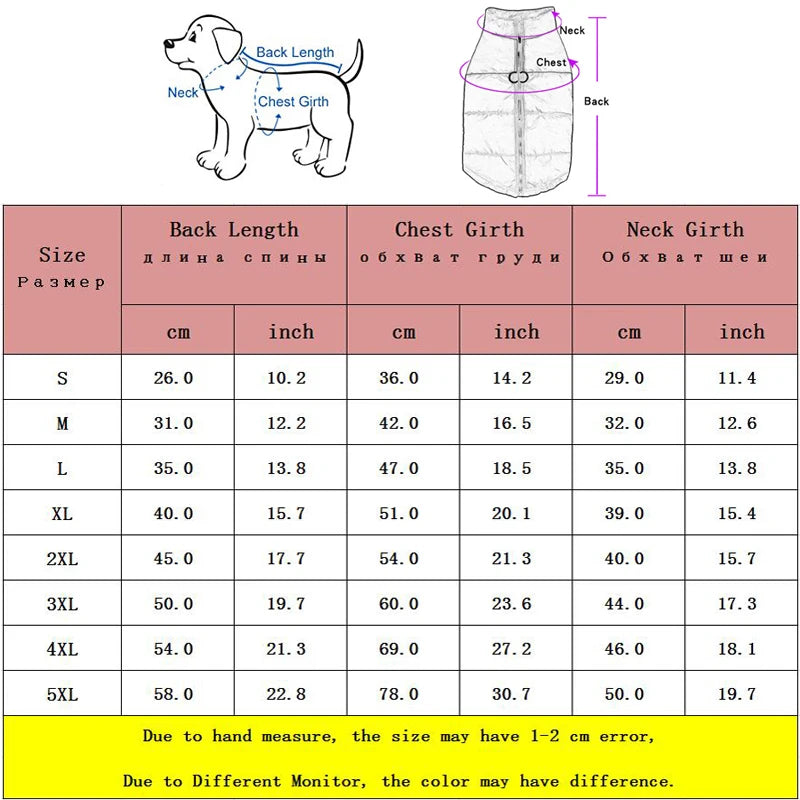 Waterproof Padded Dog Jacket – Cozy Winter Vest with Zipper for Small to Large Dogs