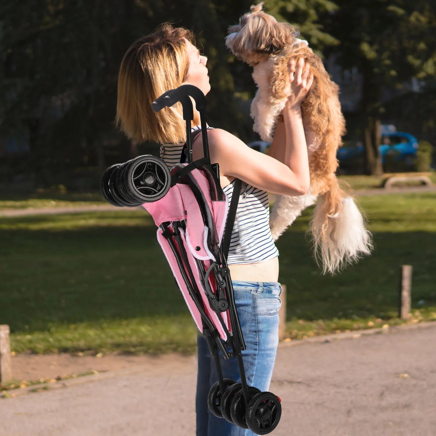 Lightweight Folding Pet Stroller – Breathable Outdoor Travel Design for Small & Medium Cats and Dogs