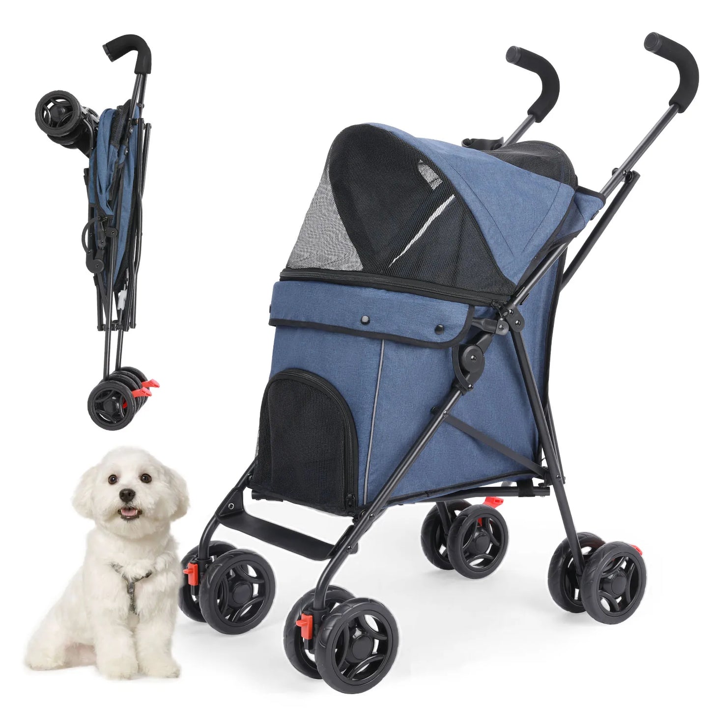 Lightweight Folding Pet Stroller – Breathable Outdoor Travel Design for Small & Medium Cats and Dogs