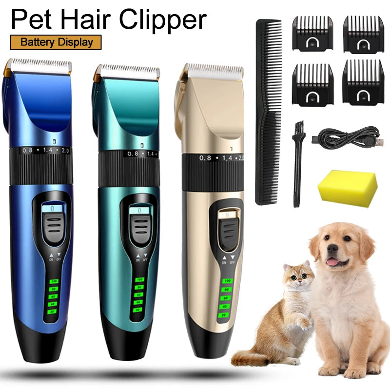 Professional Rechargeable Pet Grooming Clipper – Low-Noise Trimmer with Battery Display for Dogs & Cats