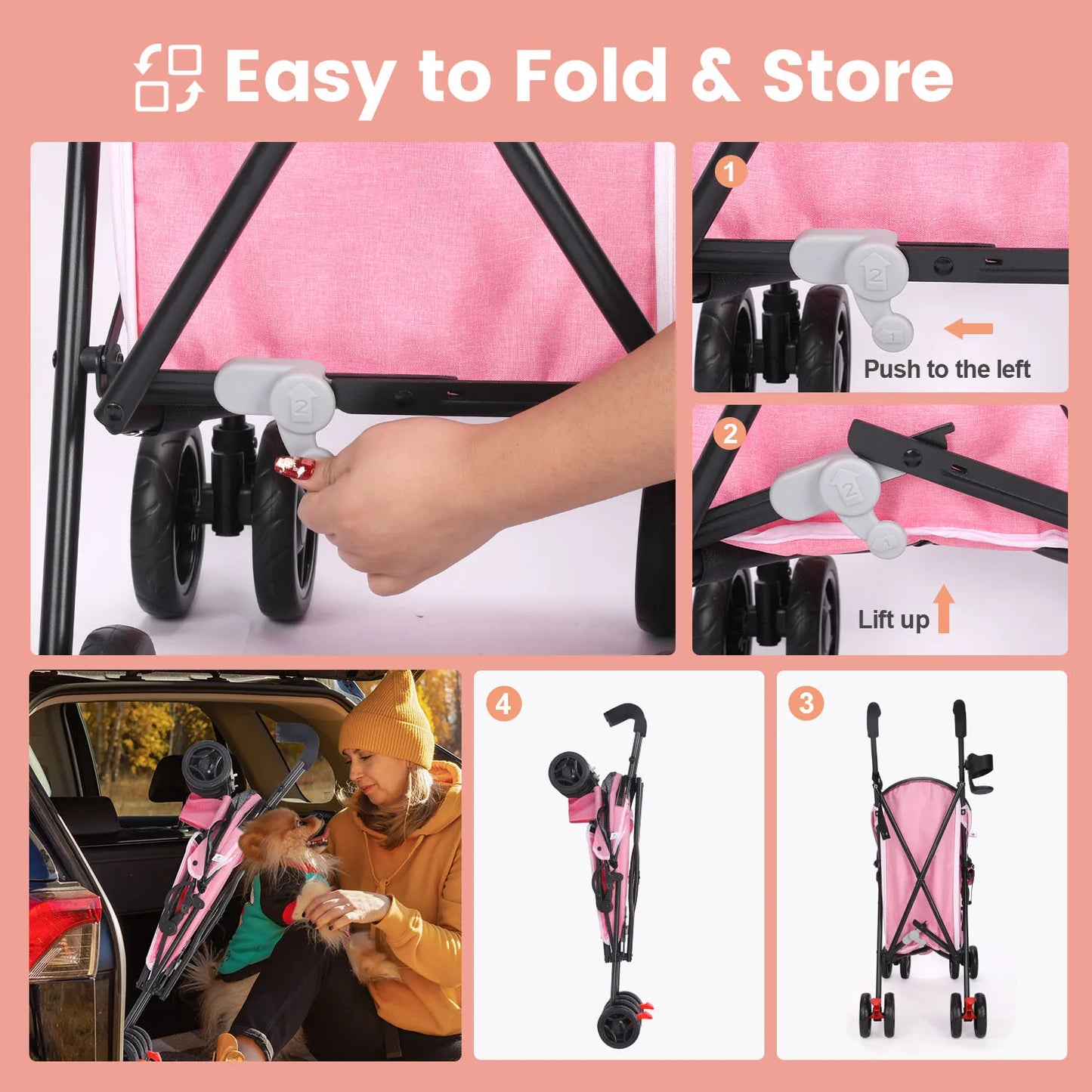 Lightweight Folding Pet Stroller – Breathable Outdoor Travel Design for Small & Medium Cats and Dogs