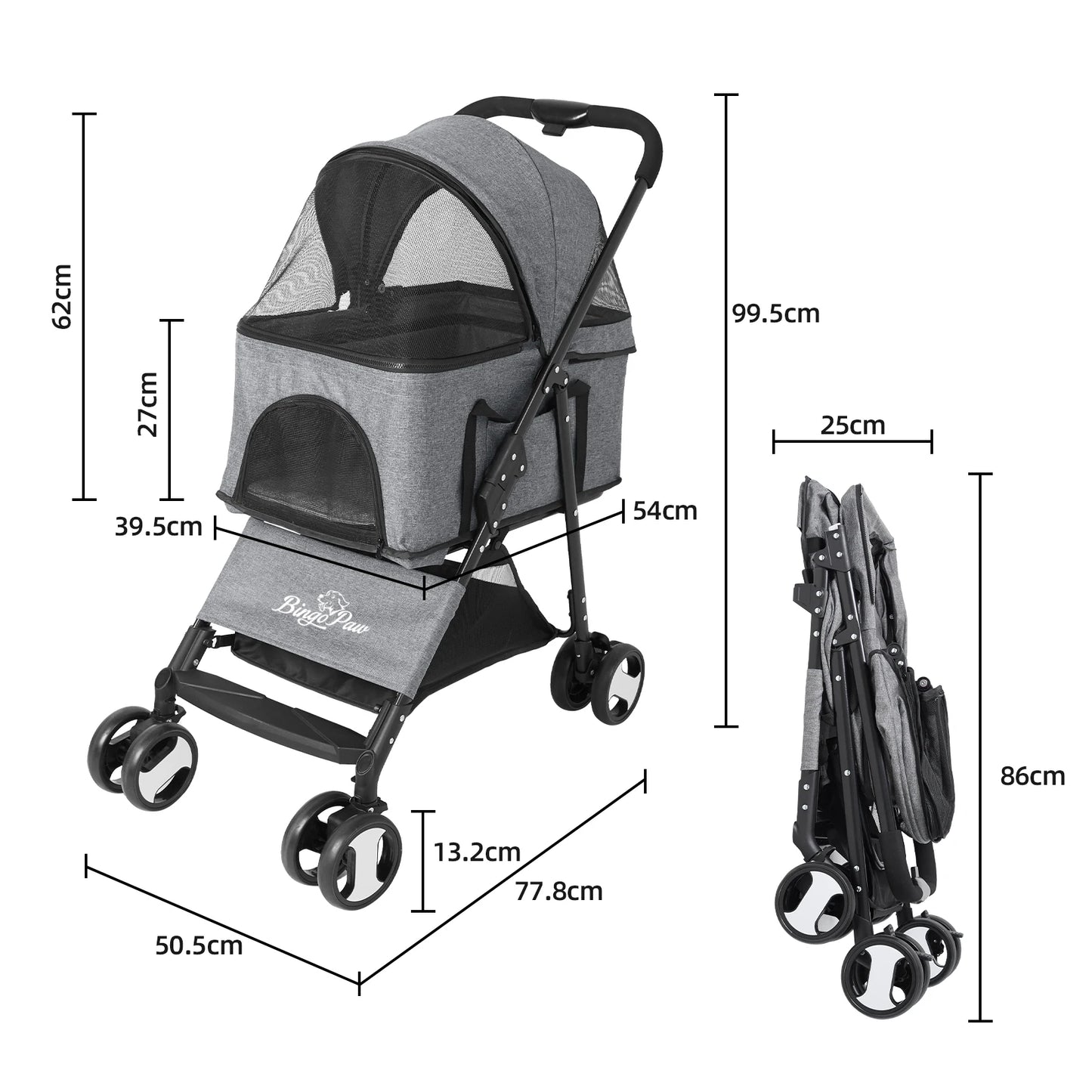 Pet Stroller with Detachable Carrier Cart for Travel & Outdoor Walks for Dogs and Cats