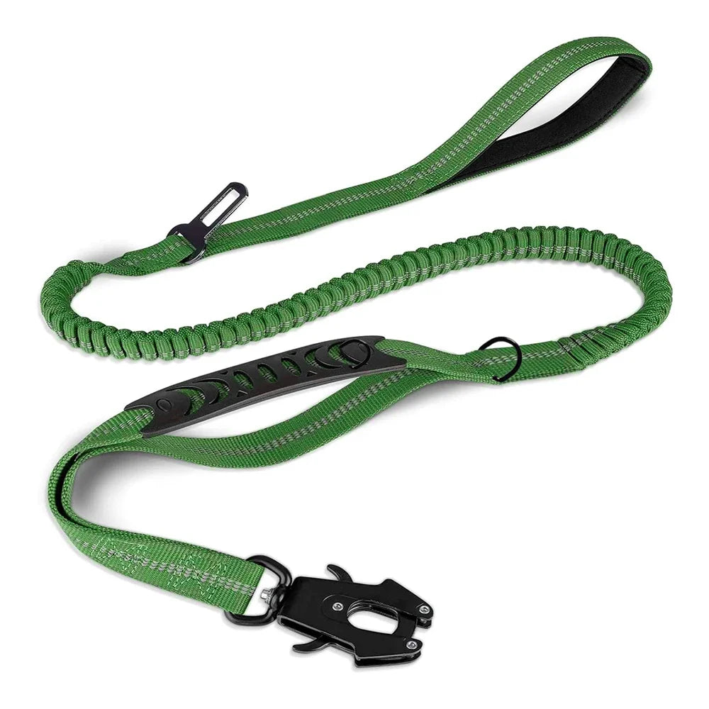 Reflective Shock Absorbing Heavy-Duty Bungee Dog Leash with Car Seatbelt Attachment โ No Pull Design for Large Dogs