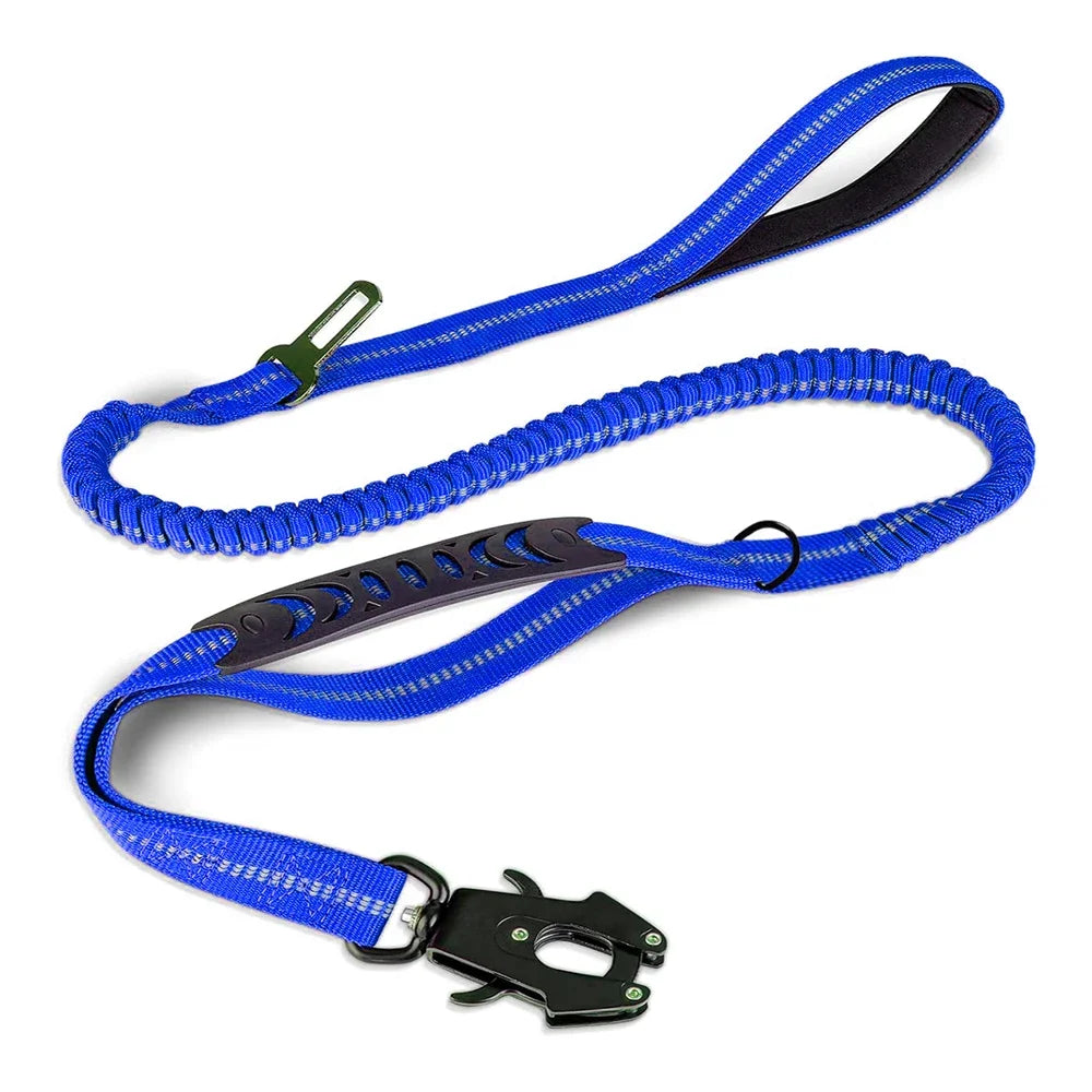 Reflective Shock Absorbing Heavy-Duty Bungee Dog Leash with Car Seatbelt Attachment โ No Pull Design for Large Dogs