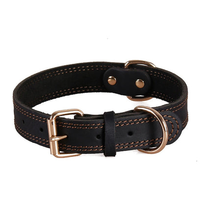 Heavy-Duty Genuine Leather Dog Collar – Vintage Double D-Ring, Rustproof Design for Medium-Large Breeds