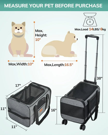 Convertible Pet Carrier & Stroller with Wheels for Small Dogs, Large Cats and Rabbits - Detachable Foldable Design