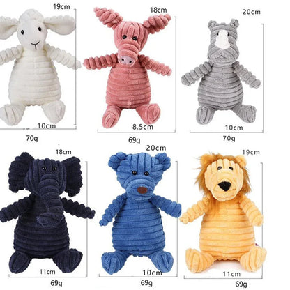 Corduroy Plush Dog Toy – Bite-Resistant Squeaky Animal Shapes for Small & Large Dogs