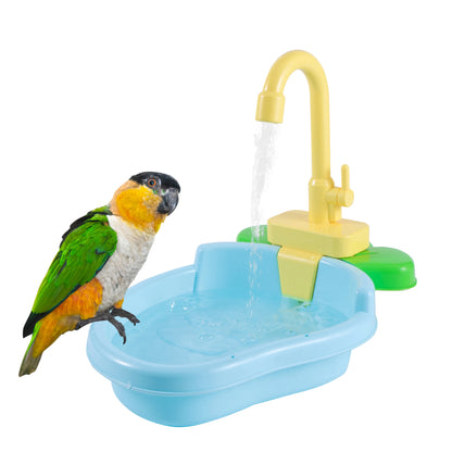 Automatic Parrot Bathing Tub with Faucet Shower – Bird Bath, Feeder Bowl & Pool Accessory