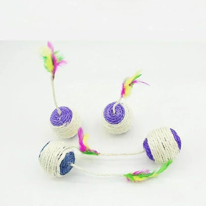 Interactive Sisal Scratching Ball & Feather Toy – Perfect for Playful Kittens