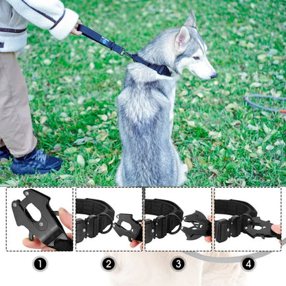 Military-Grade Nylon Dog Collar & Traffic Lead Set – Heavy-Duty Metal Buckle for Large Breeds