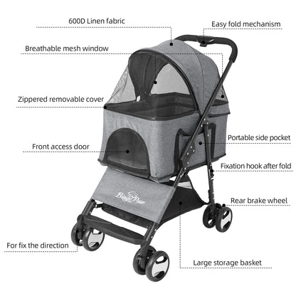 Pet Stroller with Detachable Carrier Cart for Travel & Outdoor Walks for Dogs and Cats