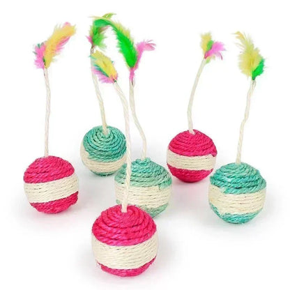 Interactive Sisal Scratching Ball & Feather Toy – Perfect for Playful Kittens