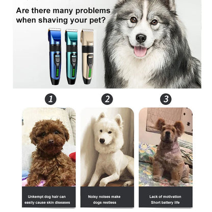 Professional Rechargeable Pet Grooming Clipper – Low-Noise Trimmer with Battery Display for Dogs & Cats