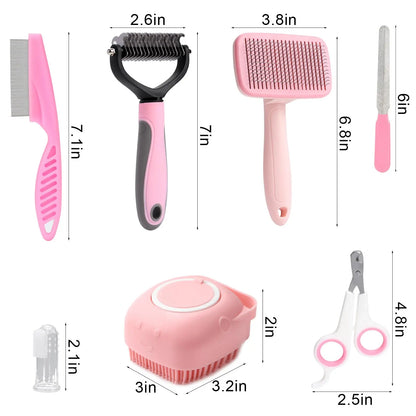 8-Piece Professional Dog Grooming Kit – Self-Cleaning Brushes, Nail Clippers, Flea Comb & Shampoo Brush Set