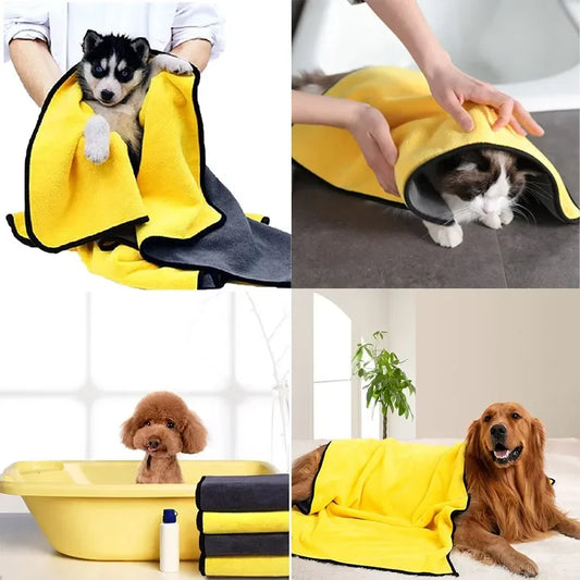 100% Cotton Dry Absorbent Pet Towel – Soft Fiber Bath Towel & Robe for Dogs & Cats