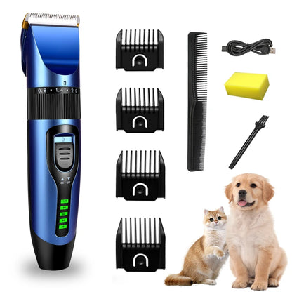 Professional Rechargeable Pet Grooming Clipper – Low-Noise Trimmer with Battery Display for Dogs & Cats