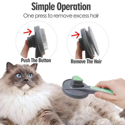 Self-Cleaning Dual-Action Grooming Brush – Slicker & Massage for Long-Haired Dogs & Cats