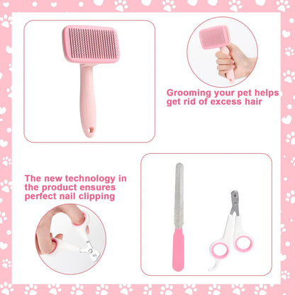 8-Piece Professional Dog Grooming Kit – Self-Cleaning Brushes, Nail Clippers, Flea Comb & Shampoo Brush Set