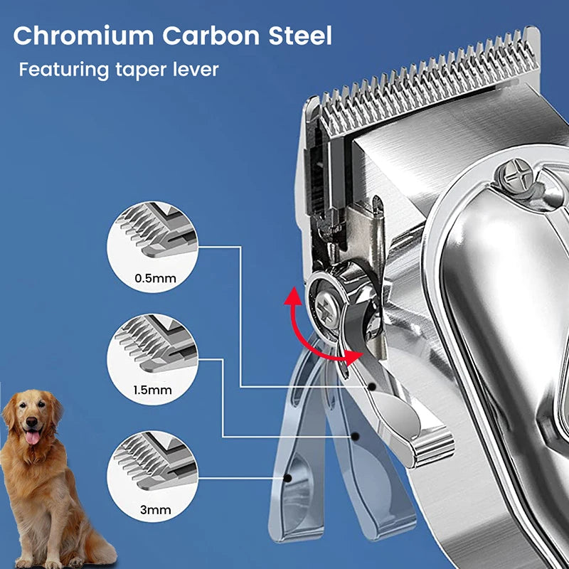 Professional All-Metal Rechargeable Pet Grooming Clipper – Low-Noise Trimmer for Dogs, Cats & Puppies