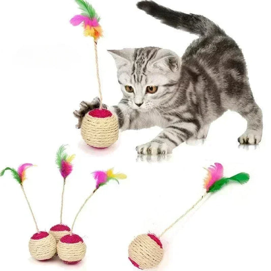 Interactive Sisal Scratching Ball & Feather Toy – Perfect for Playful Kittens