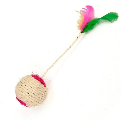 Interactive Sisal Scratching Ball & Feather Toy – Perfect for Playful Kittens