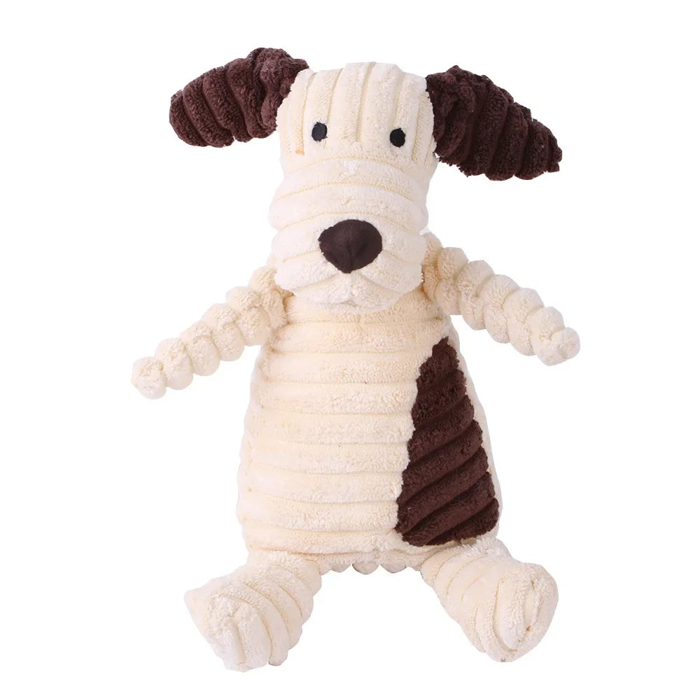 Corduroy Plush Dog Toy – Bite-Resistant Squeaky Animal Shapes for Small & Large Dogs