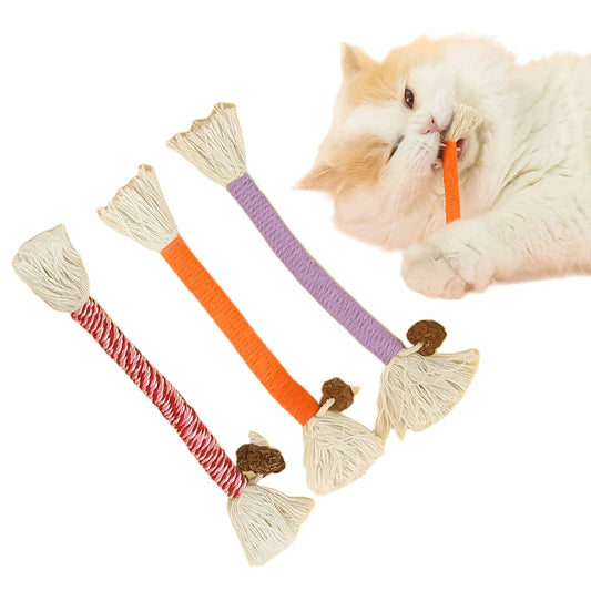Hand-Knitted Cat Chew Toys with Silvervine – Molar Cotton Rope Teaser for Kittens