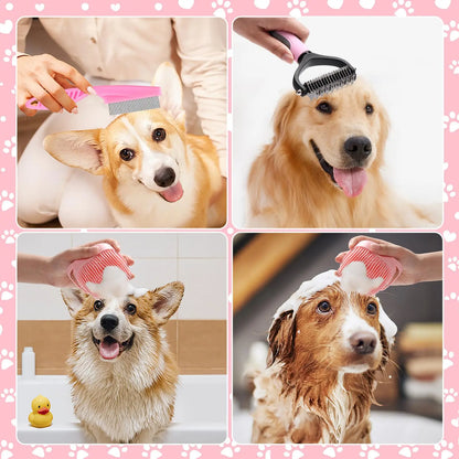 8-Piece Professional Dog Grooming Kit – Self-Cleaning Brushes, Nail Clippers, Flea Comb & Shampoo Brush Set