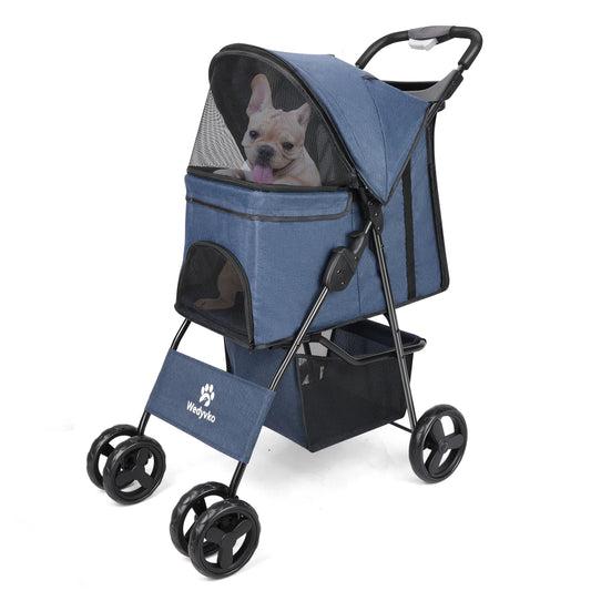 All-Season Foldable Pet Stroller for Cats & Dogs – Universal Outdoor Walking Design with Storage Basket