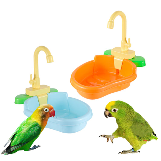 Automatic Parrot Bathing Tub with Faucet Shower – Bird Bath, Feeder Bowl & Pool Accessory