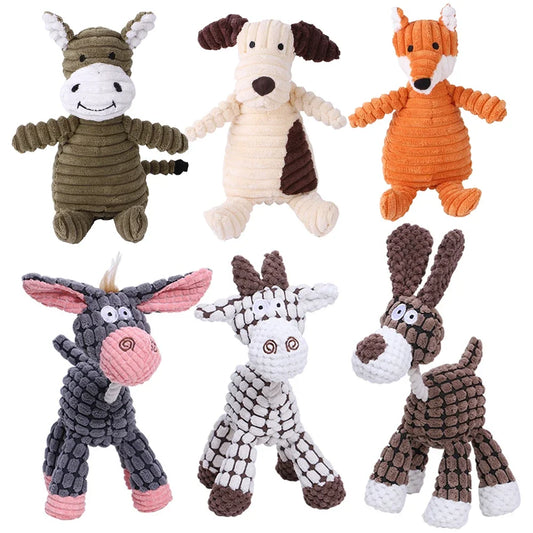 Corduroy Plush Dog Toy – Bite-Resistant Squeaky Animal Shapes for Small & Large Dogs