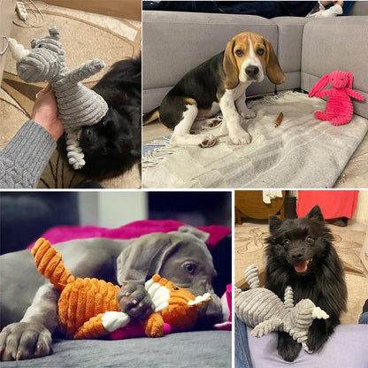 Corduroy Plush Dog Toy – Bite-Resistant Squeaky Animal Shapes for Small & Large Dogs