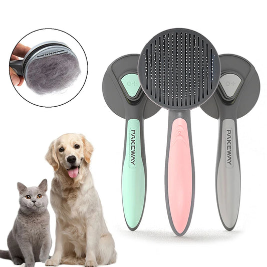 Self-Cleaning Dual-Action Grooming Brush – Slicker & Massage for Long-Haired Dogs & Cats