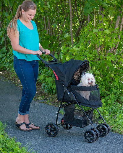 Zipperless Entry Pet Stroller for Cats & Dogs – Easy-Fold Design, Removable Liner, Safety Tether + Storage Basket & Cup Holder