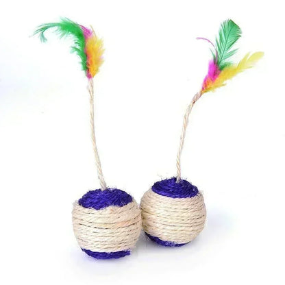Interactive Sisal Scratching Ball & Feather Toy – Perfect for Playful Kittens