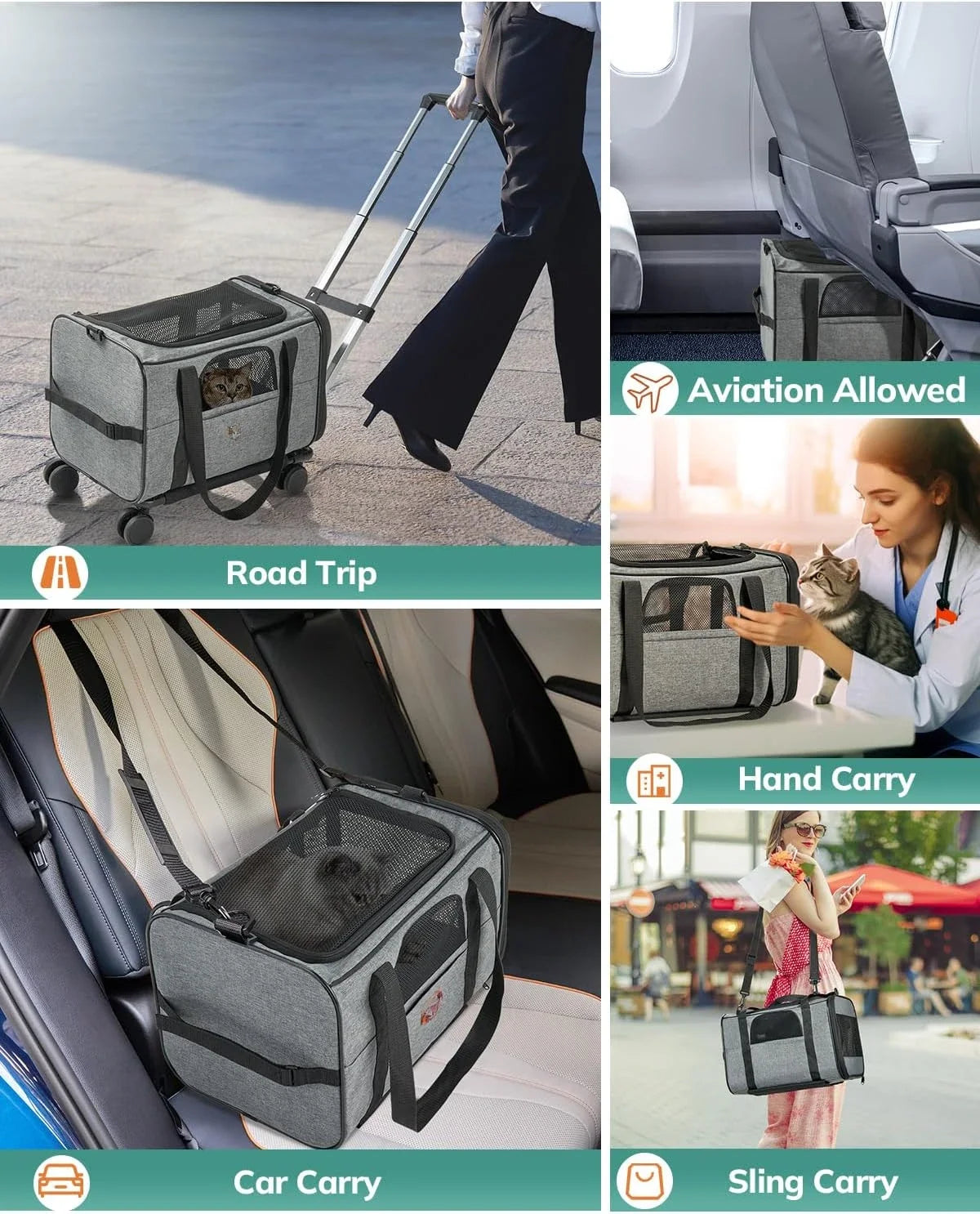 Convertible Pet Carrier & Stroller with Wheels for Small Dogs, Large Cats and Rabbits - Detachable Foldable Design