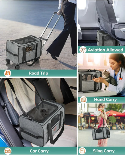 Convertible Pet Carrier & Stroller with Wheels for Small Dogs, Large Cats and Rabbits - Detachable Foldable Design