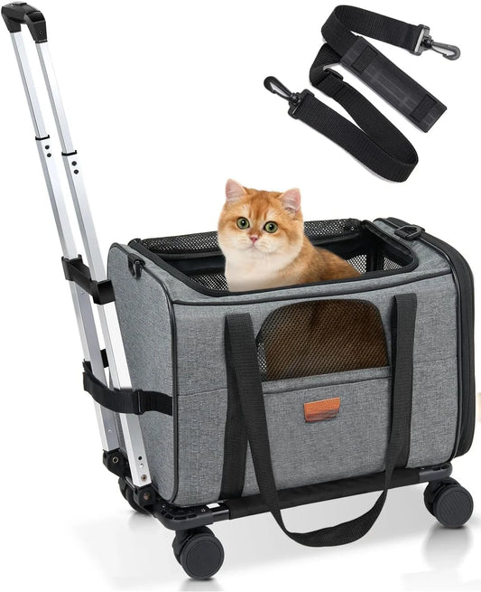 Convertible Pet Carrier & Stroller with Wheels for Small Dogs, Large Cats and Rabbits - Detachable Foldable Design