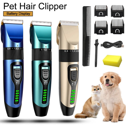 Professional Rechargeable Pet Grooming Clipper – Low-Noise Trimmer with Battery Display for Dogs & Cats